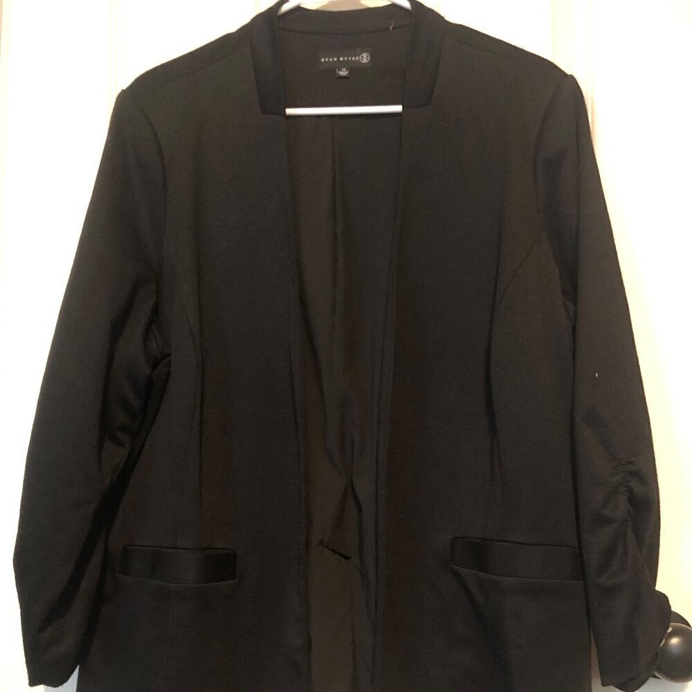 Ryan Wythe black‎ cinched 3/4 sleeve polyester spandex blend blazer size 1X
